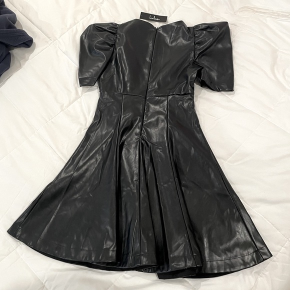 Lulu’s Black Vegan Leather Puff Sleeve Mini Dress - Picture 10 of 11